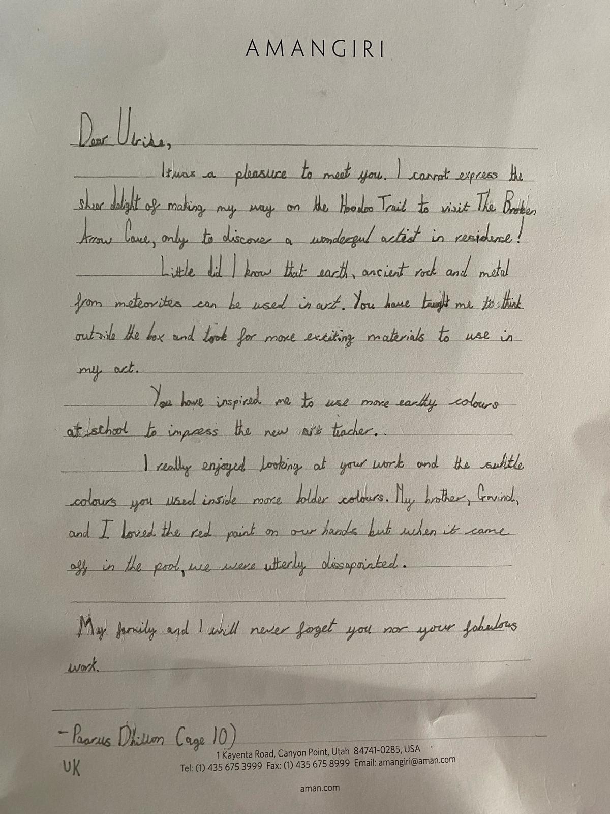 Letter from a child on Amanigiri paper